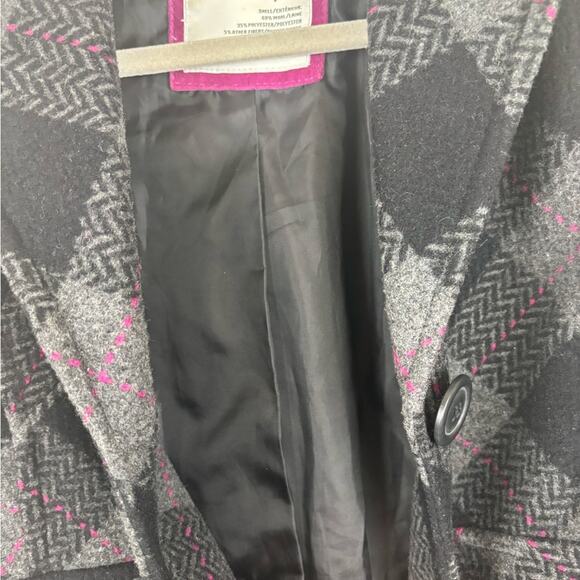 Aeropostale Wool Black, Gray and Pink Plaid Pea Coat Size Small - Picture 9 of 13
